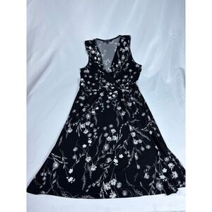 Hailey 23 Black White Floral Faux Wrap Sleeveless V-Neck Dress Large